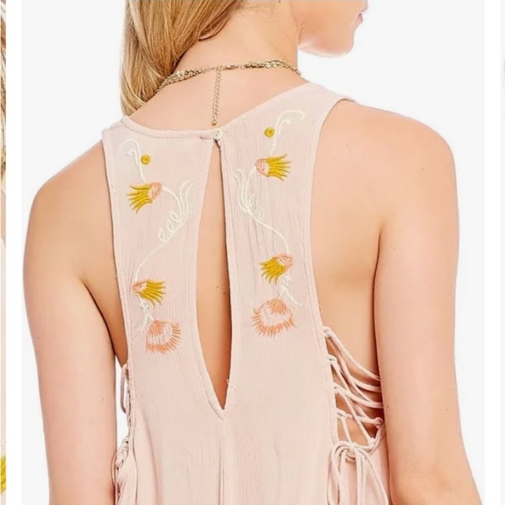 Free People Adelaide embroidered festival dress. Light, flowy tank dress. - Picture 3 of 13
